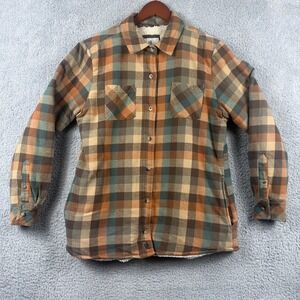 Legendary Whitetails Sherpa Lined Flannel Mens Large Brown Plaid Shirt Jacket